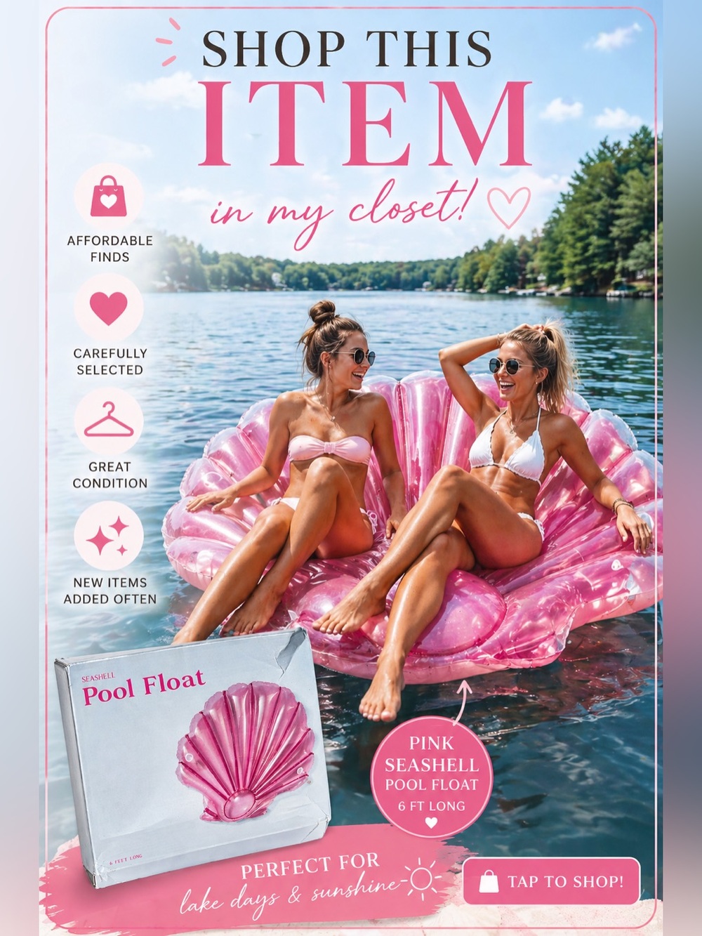 6ft Pink Inflatable Shell Pool Float - Picture 2 of 3